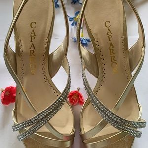 Caparros • Embellished Silver Dress Sandals 2” Heels .